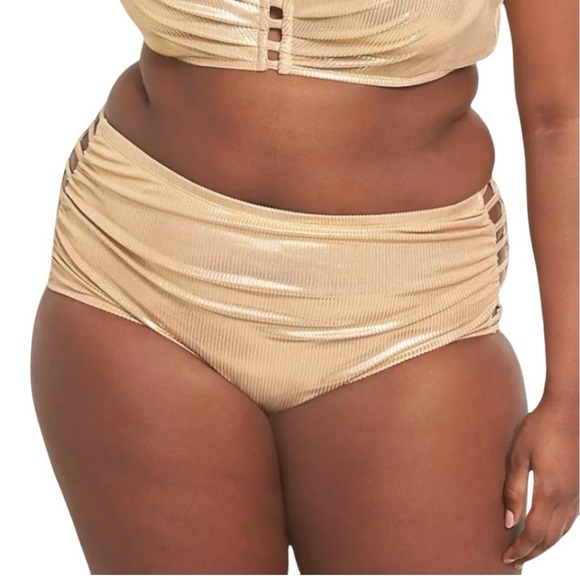 Lane Bryant Strappy Ruched-Side Swim Brief Size 22 in Café Mocha - Picture 1 of 3